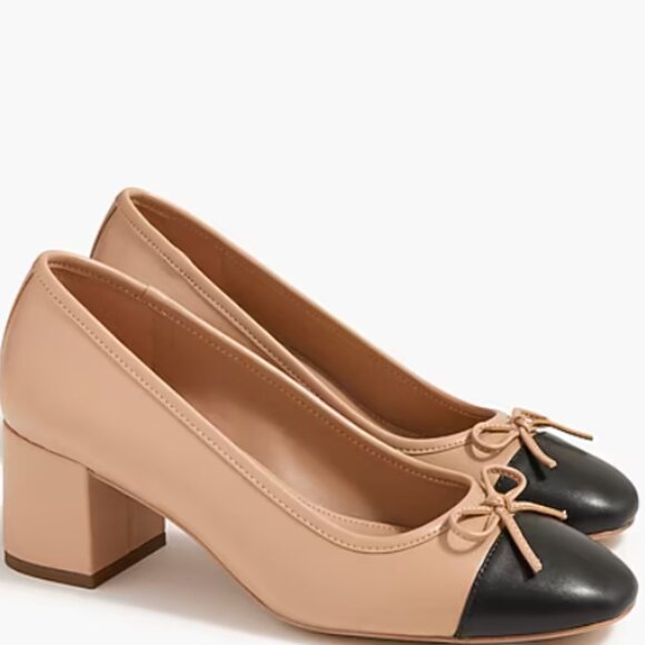J.Crew Cap Toe Ballet Block Heels Two Tone Black/Beige Size 9 Med NWT! Size 9 - Picture 1 of 3